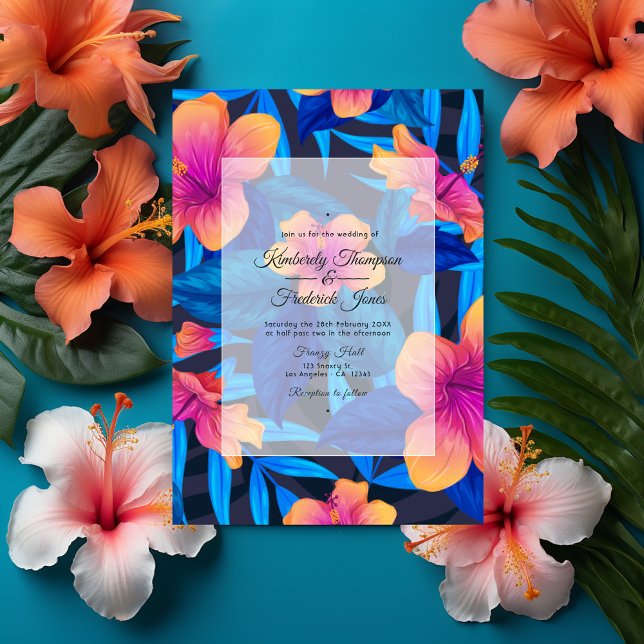 Convite Summer Beach Floral Wedding (Luau Aloha cover)