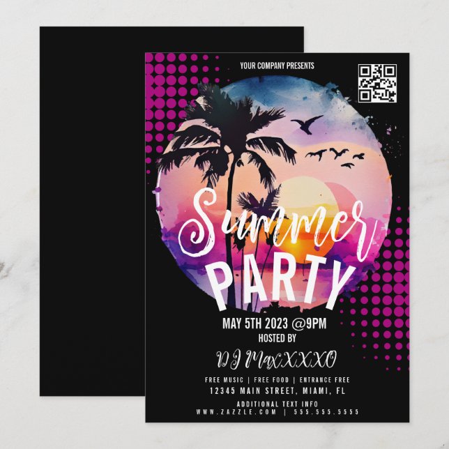 Convite Summer Beach Night Event Party Bar Club Flyer (Frente/Verso)
