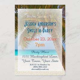 Convite Summer Beach Palm Tree Tropical Sweet 16 Aniversár