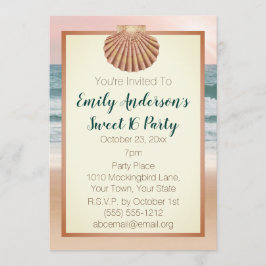 Convite Summer Beach Seashell Pink Sunset Sweet 16