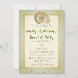 Convite Summer Beach Seashell Rustic Wood Sweet 16