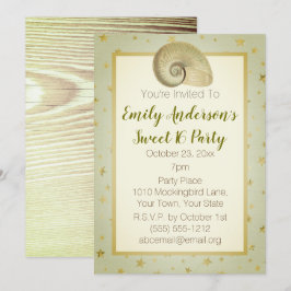 Convite Summer Beach Seashell Rustic Wood Sweet 16