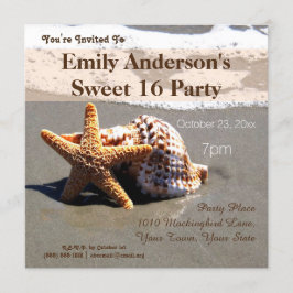 Convite Summer Beach Starfish Seashell Sweet 16 Aniversári