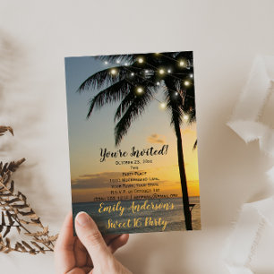 Convite Summer Beach String Light Sunset Sweet 16 Anivers