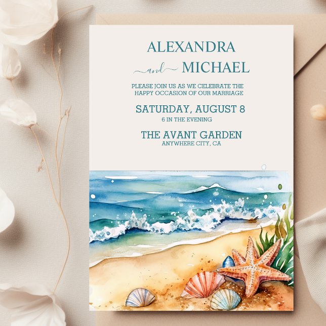 Convite Summer Blue Beach Wedding (Criador carregado)