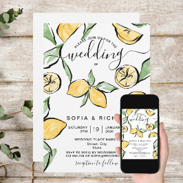 Convite Summer Boho Watercolor Lemon Citrus Greenery