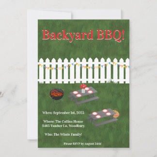 Convite Summer Cookout Backyard BBQ Party Invite