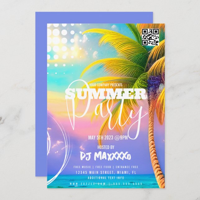 Convite Summer DJ Event Beach Party Club Flyer C (Frente/Verso)