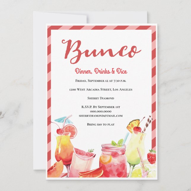 Convite Summer Drinks Bunco (Frente)