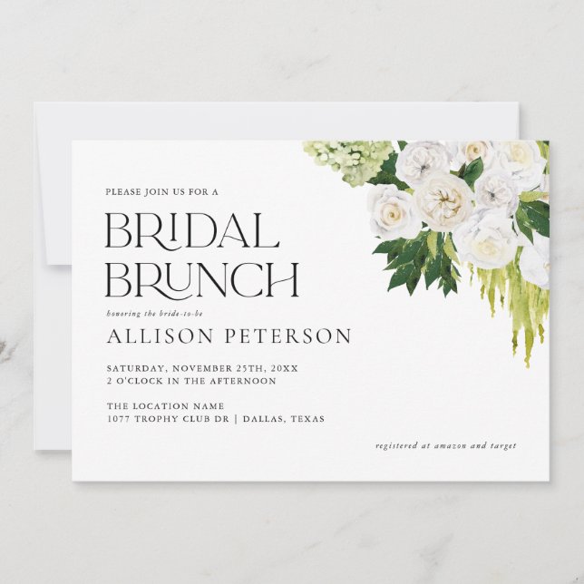 Convite Summer Elegant Greenery Floral Bridal Brunch (Frente)