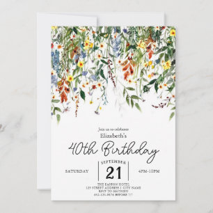 Convite Summer Elegant Wildflower aniversário de 40 anos