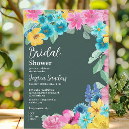 Convite Summer floral Bridal Shower with Photo Green