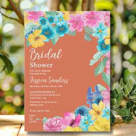 Convite Summer floral Bridal Shower with Photo Orange