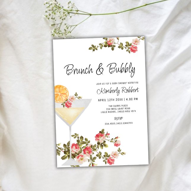Convite Summer Floral Brunch Borracha Chá de fraldas de Ch (Summer Floral Brunch Bubbly Champagne Baby Shower Invitation)