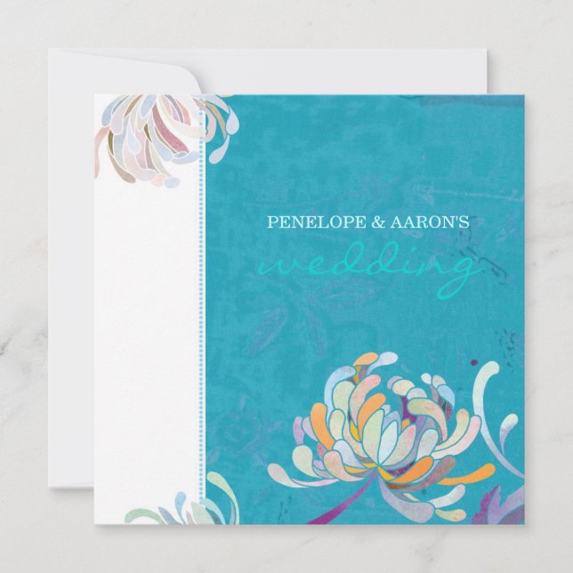 Convite Summer Floral Turquoise Wedding (Frente)