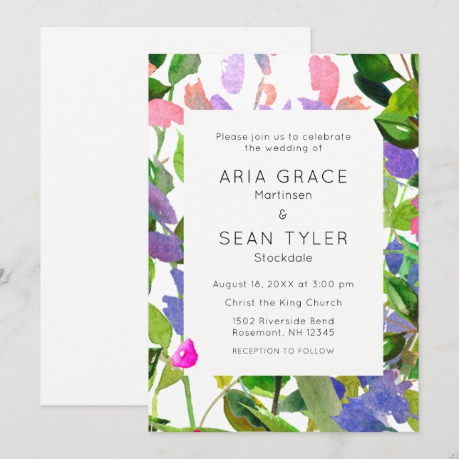 Convite Summer Floral Watercolor Wedding (Frente/Verso)
