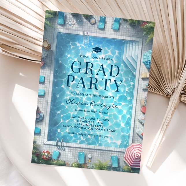 Convite Summer Graduation Pool Party Invitations (Criador carregado)