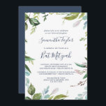Convite Summer Greenery Bat Mitzvah<br><div class="desc">Este convite do Greenery Bat Mitzvah é perfeito para um morcego moderno mitzvah. O design botânico apresenta um arranjo exuberante de cor d'água pintada, eucalipto, verde e folhas verdes com sutis manchas de flores rosadas e cor-de-rosa.</div>