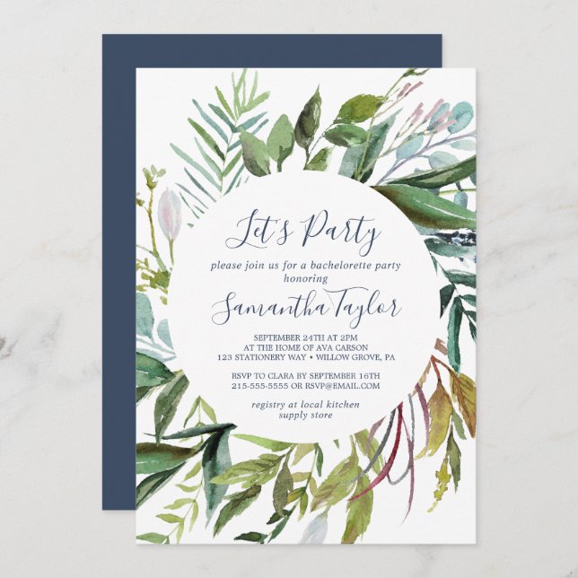 Convite Summer Greenery Diamond Wreath Party (Frente/Verso)