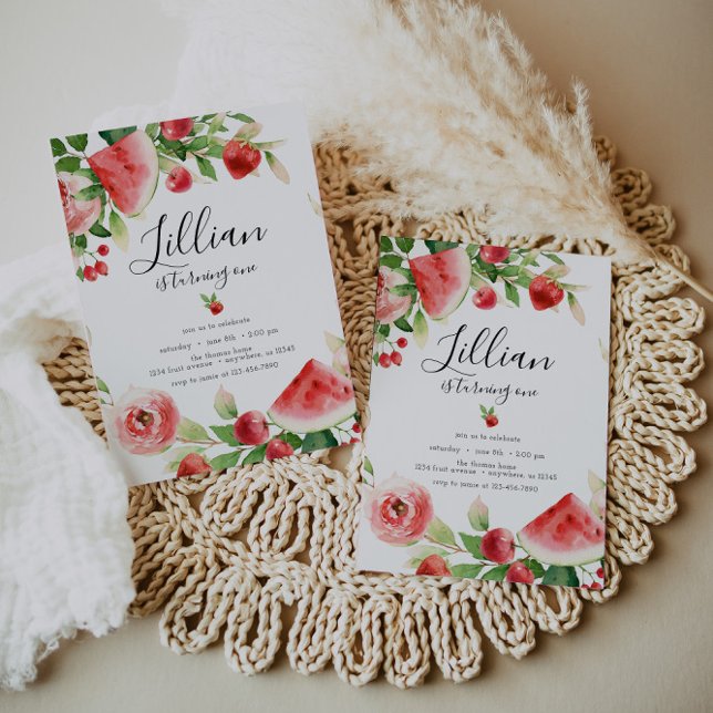 Convite Summer Greenery Fruta Birthday (Criador carregado)