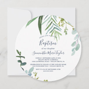 Convite Summer Greenery Round Baptism
