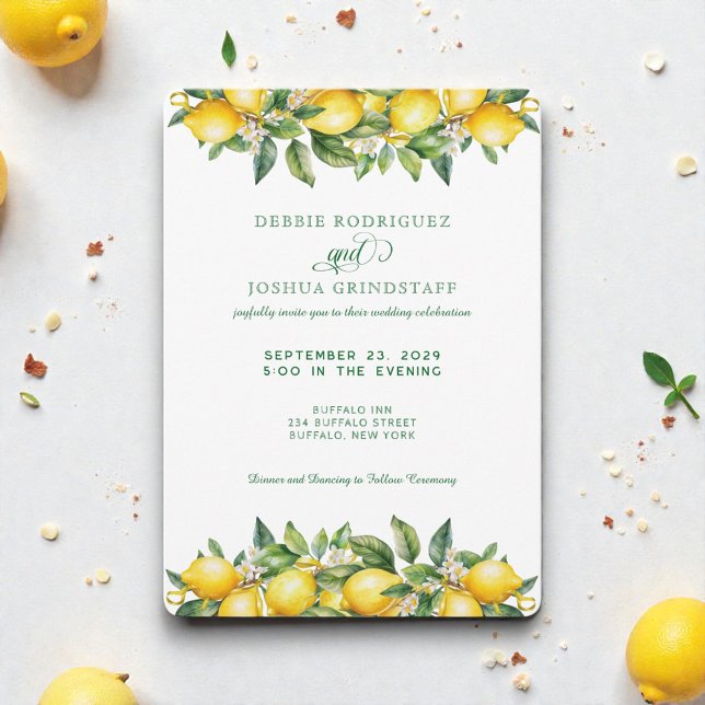 Convite Summer Lemon Citrus Fruit Wedding Invitation  (Criador carregado)