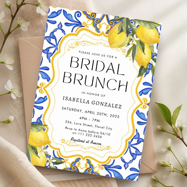 Convite Summer Lemon Mediterranean Bridal Brunch (Summer Lemon Mediterranean Bridal Brunch Invitation)