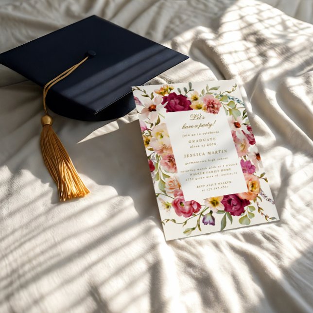 Convite Summer Meadow Floral Photo Festa de formatura Invi (Criador carregado)