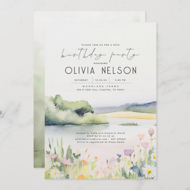 Convite Summer Nature e Festas de aniversário de flores se (Frente/Verso)