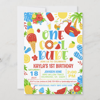 Convite Summer One Cool Dude 1st Birthday Invitation