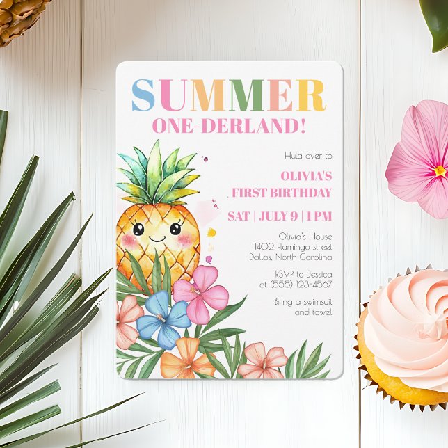 Convite Summer Onederland Fruta Festa de primeiro aniversa (Summer Onederland Fruit Girls 1st Birthday Party Invitation)