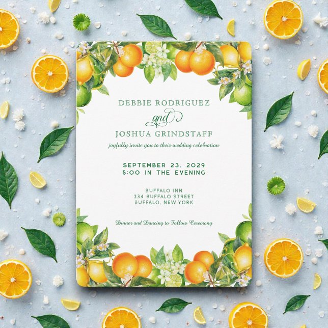 Convite Summer Orange Citrus Fruit Wedding Invitation  (Criador carregado)