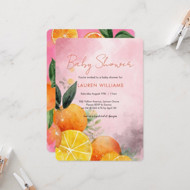 Convite Summer Oranges Baby Shower invitation (Frente/Verso In Situ)