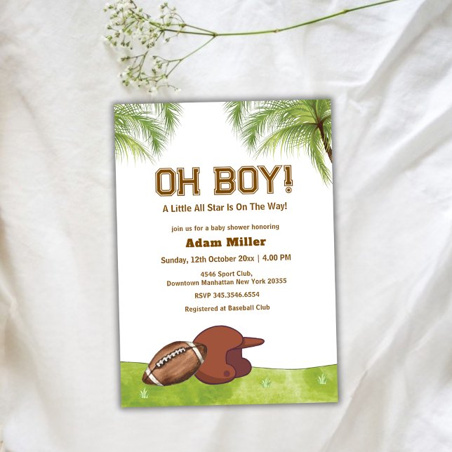 Convite Summer Plam Tree All Star Football Baby Shower  (Summer Plam Tree All Star Football Baby Shower Invitation)