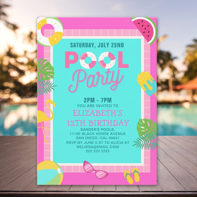Convite Summer Pool Birthday Bash Girl (Criador carregado)