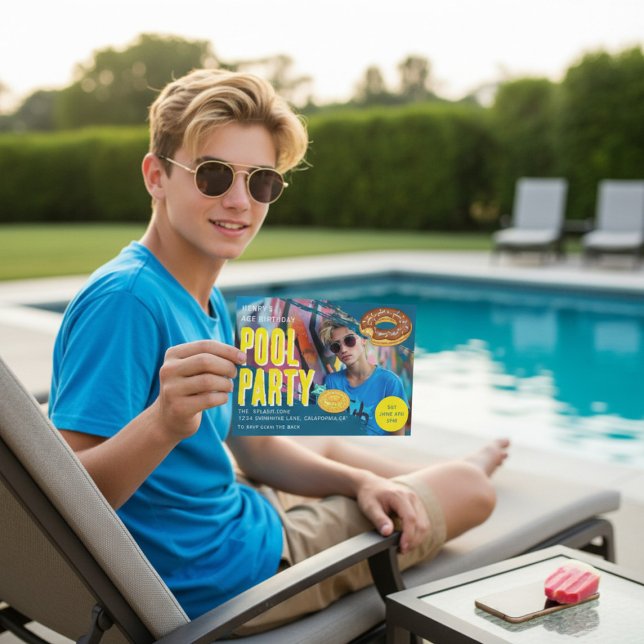 Convite Summer Pool Party Birthday photo  (Criador carregado)