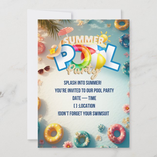 Convite  Summer Pool Party Invitation (Frente)