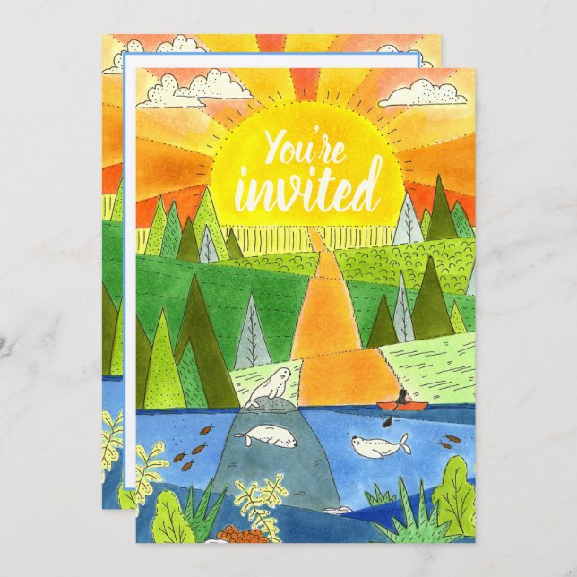Convite Summer River Adventure Teen Festa de aniversário I (Frente/Verso)
