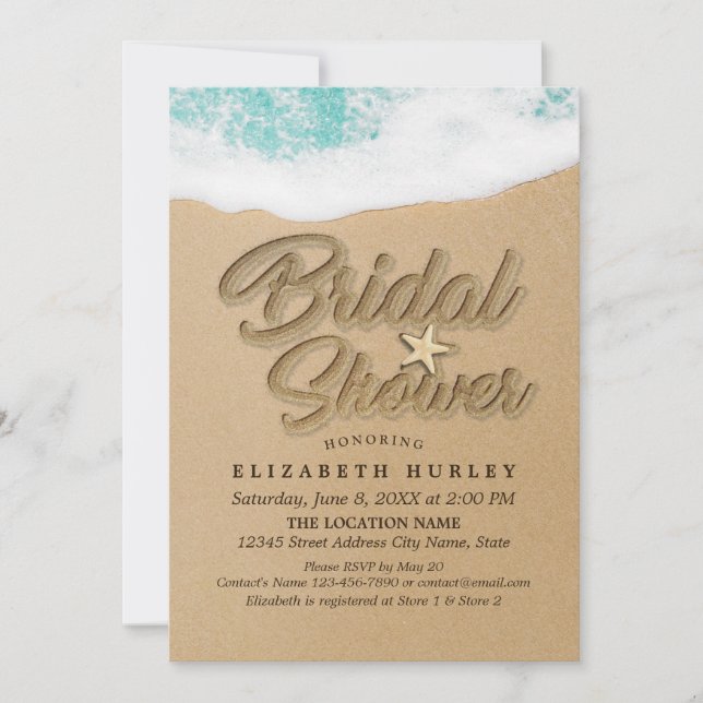 Convite Summer Sandy Beach Chá de panela Starfish (Frente)