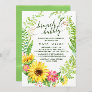 Convite Summer Sunflower Wreath Brunch e Bubble