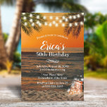 Convite Summer Sunset Beach Glow Mason Jar 50º aniversário<br><div class="desc">Tropical Summer Sunset Beach Glow Mason Jar 50th Convites de aniversário.</div>