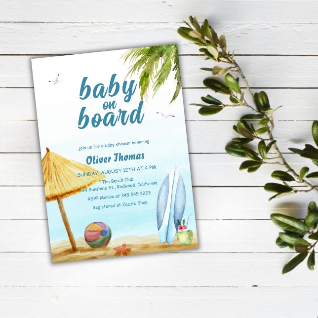 Convite Summer Surf Beach Baby Em Chá de fraldas Conselho (Summer Surf Beach Baby On Board Baby Shower Invitation)