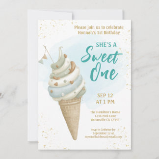 Convite Summer Sweet One Icecream First Birthday 