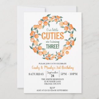 Convite Summer Twin Girls Birthday, aniversário de 3 anos 