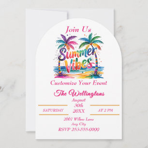Convite Summer Vibes Tropical Palm Tree Ocean Personaliza