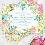 Convite Summer Watercolor Floral aniversário de 40 anos<br><div class="desc">Novo para o Verão de 2024. A cor da água floral de Verão moderna e colorida apresenta flores cor-de-rosa, azuis-turquesa, amarelas e laranja. Eles formam uma estrutura botânica, rústica e bófia em torno de seus detalhes de festa de aniversário. Este item faz parte da coleção de Flores de Aquarela de...</div>
