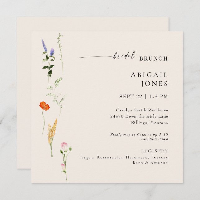 Convite Summer Watercolor Floral Bridal Brunch (Frente/Verso)