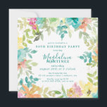 Convite Summer Watercolor Floral Square 50th Birthday<br><div class="desc">Novo para o Verão de 2024. A cor da água floral de Verão moderna e colorida apresenta flores cor-de-rosa, azuis-turquesa, amarelas e laranja. Eles formam uma estrutura botânica, rústica e bófia em torno de seus detalhes de festa de aniversário. Este item faz parte da coleção de Flores de Aquarela de...</div>