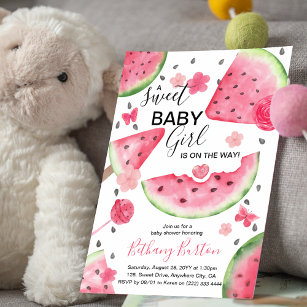 Convite Summer Watermelon 'A Sweet Baby' Girl Chá de frald