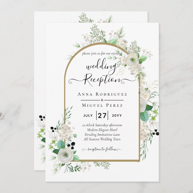 Convite Summer White Roses Emerald Sage Greenerding WEDDIN (Frente/Verso)